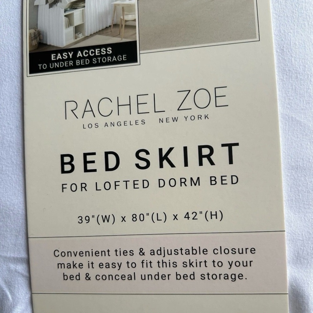 Rachel Zoe Twin or Twin XL Bed Skirt 39" x 80" x 42" Lofted Dorm Bed White - Picture 5 of 15